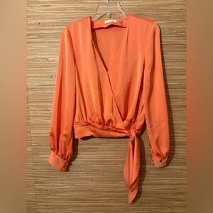 Ramy Brook New York Orange Side Tie Blouse Sz S/P